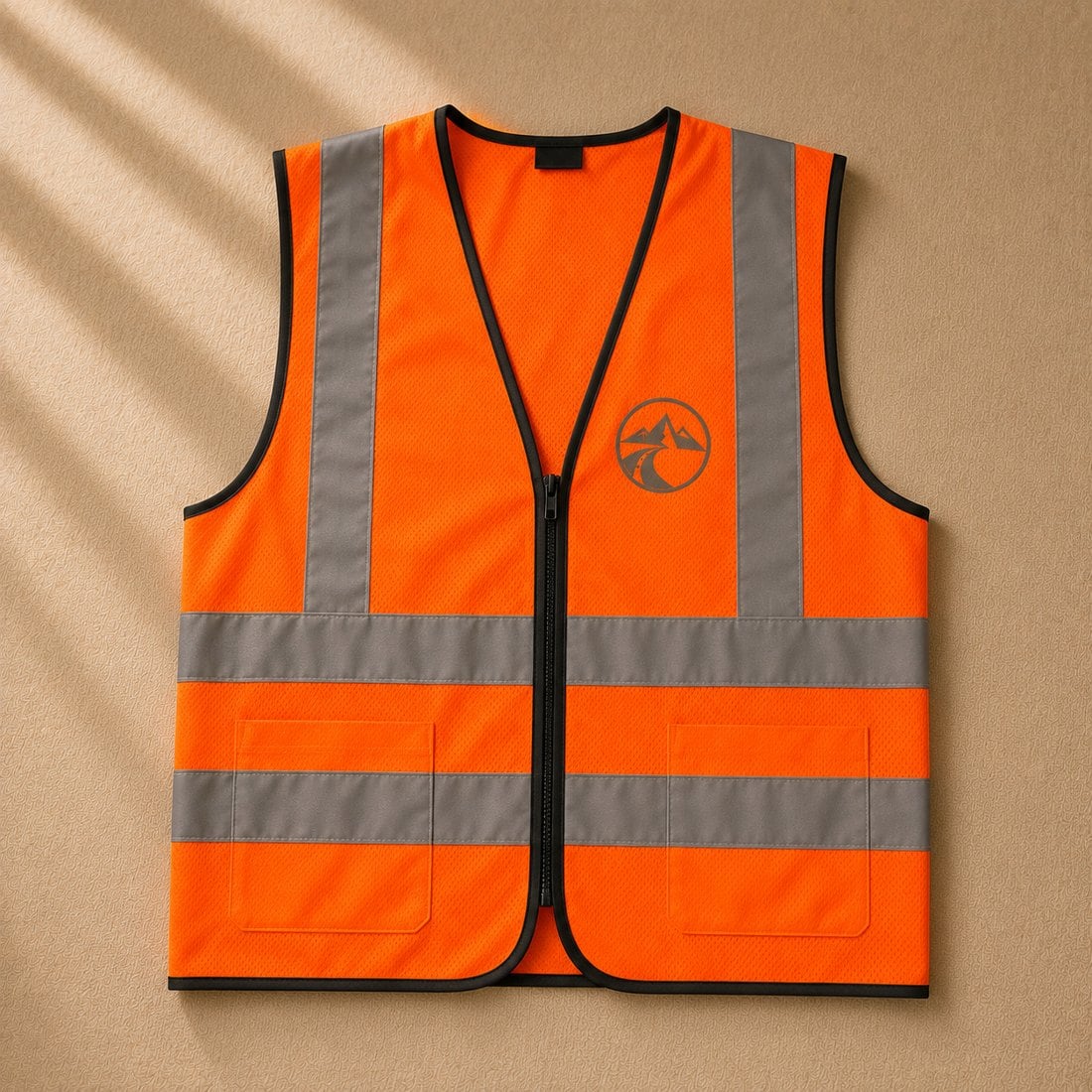 Single safety-orange vest, laid flat